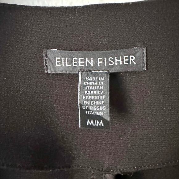 Eileen Fisher Leather & Ponte Knit Open Front Black‎ Blazer Women’s Size Medium - Picture 10 of 11